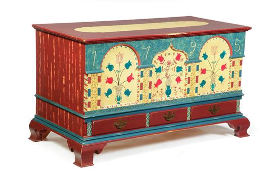 DECORATED BLANKET CHEST.  Mark