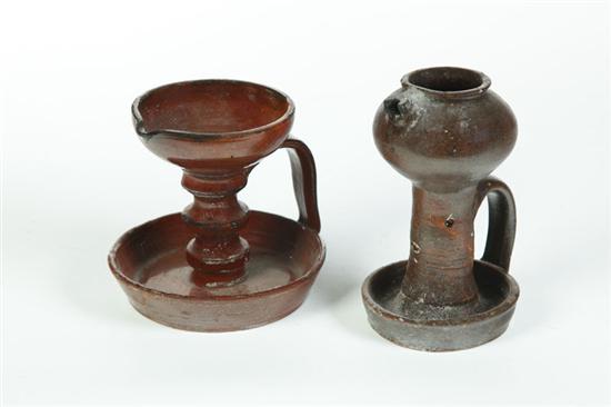 TWO REDWARE LAMPS.  American  mid