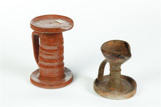 TWO POTTERY LIGHTING DEVICES. 