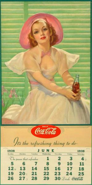 1938 Coca-Cola Calendar. 
Framed