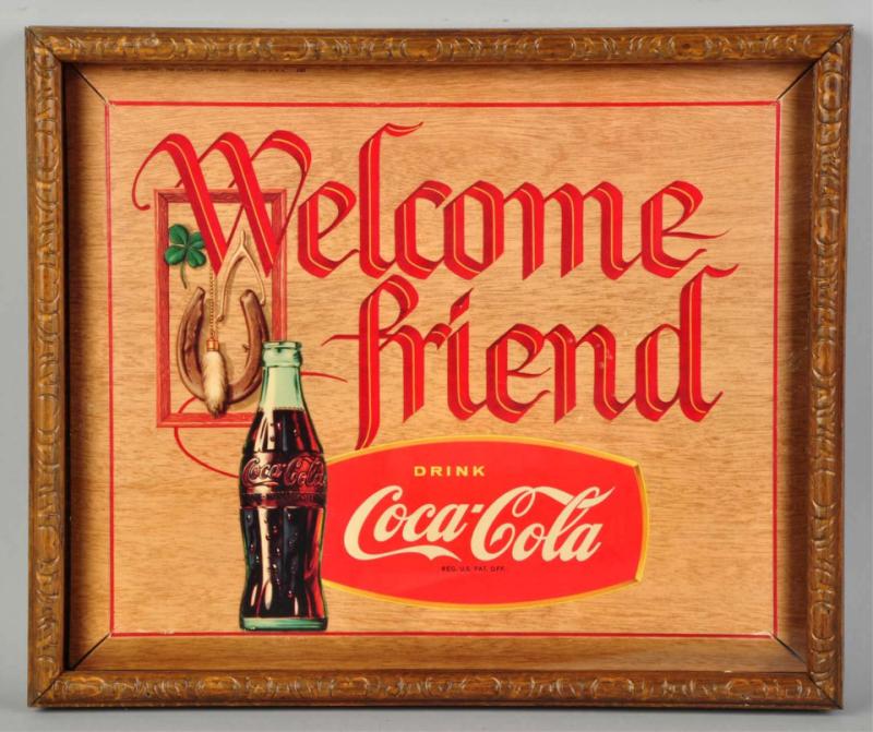 Cardboard Coca-Cola Sign. 
1957. Framed