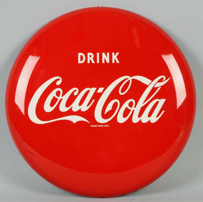 Aluminum Coca-Cola Button Sign. 
Circa