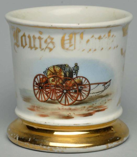 Fire Pumper Shaving Mug. 
Gilt name