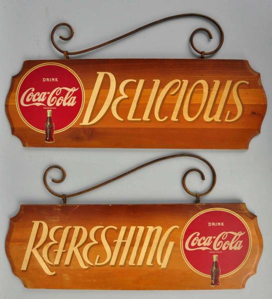 Lot of 2: Wooden Coca-Cola Signs. 
1940s.