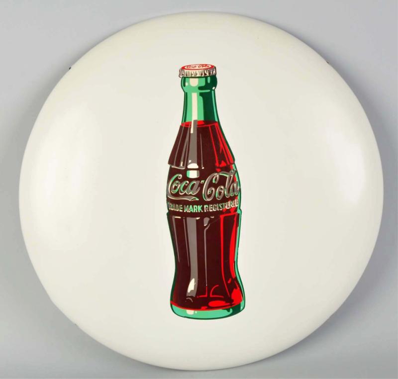 Tin Coca Cola Button Sign 1950s  10dd57