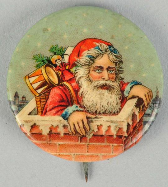 Early Santa Pinback. 
Shows Santa in