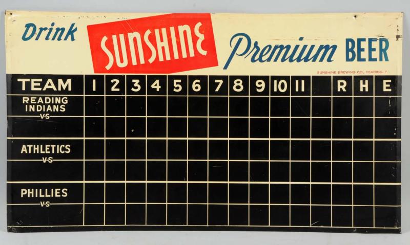 Sunshine Beer Baseball Scoreboard. 
Circa