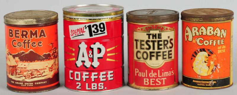 Lot of 4 Assorted Coffee Cans  10de94