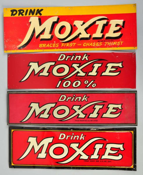 Lot of 4 Assorted Tin Moxie Signs  10dea6