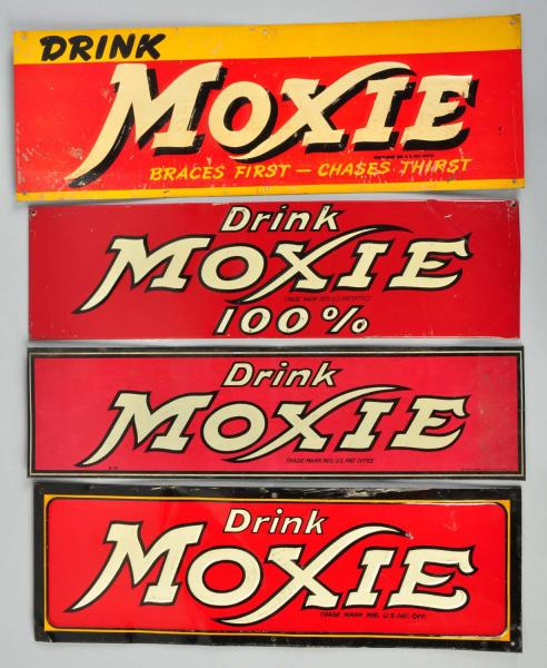 Lot of 4: Assorted Tin Moxie Signs.