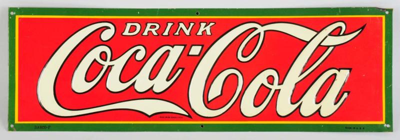 Small Embossed Tin Coca-Cola Sign. 
1920s.