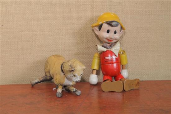 TWO JOINTED TOYS. A Schoenhut cat with