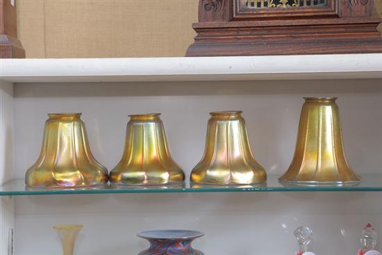 FOUR ART GLASS SHADES. Iridescent