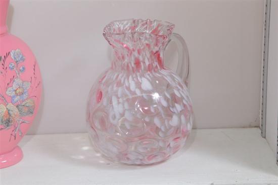 ART GLASS PITCHER. Pink and white