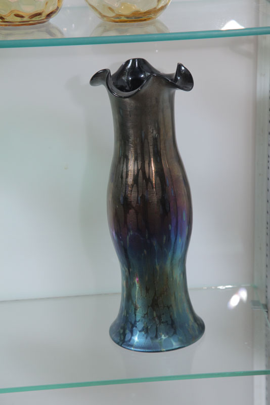ART GLASS VASE. Iridescent purple and