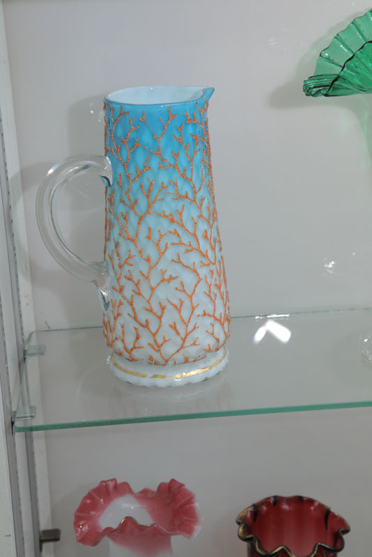 ART GLASS PITCHER. Having Coralene decoration