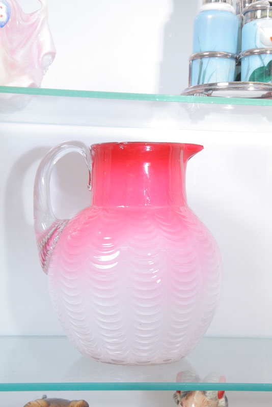 ART GLASS PITCHER. Pink to white