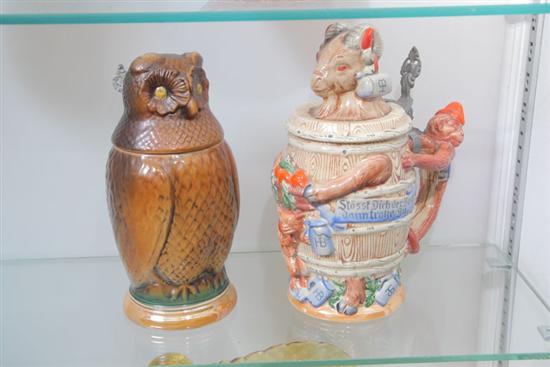 TWO CHARACTER STEINS And owl impressed 10e4dc