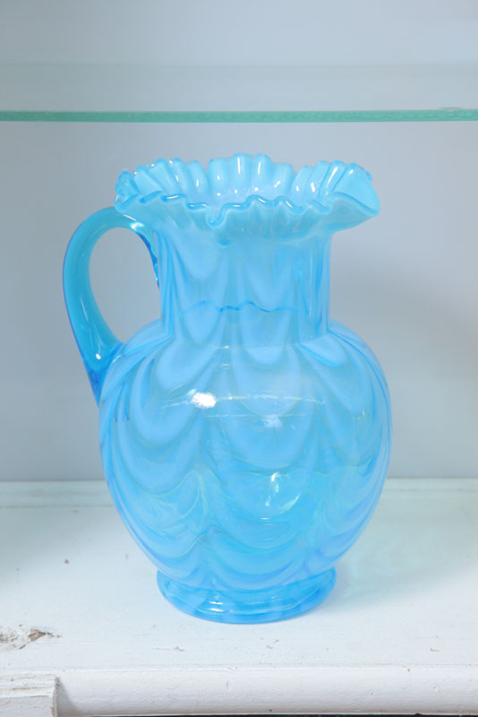 ART GLASS PITCHER. In blue Opalescent