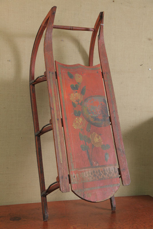 WOODEN SLED. Paint decorated with