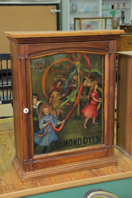 DIAMOND DYES CABINET. Oak cabinet with