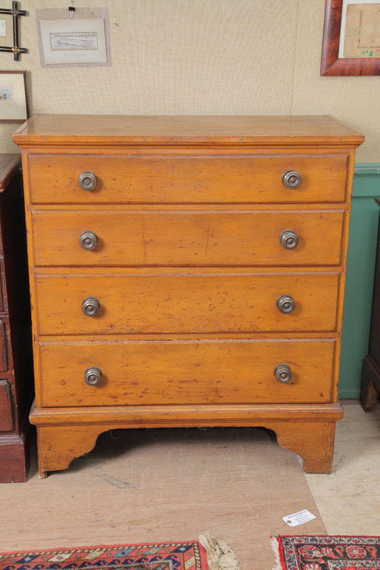 CHEST OF DRAWERS. Pine having four graduated