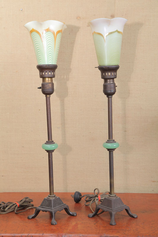 PAIR OF ART DECO LAMPS. Cast iron