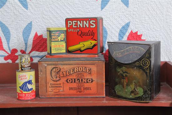 SIX ADVERTISING TINS: Including: Glycerole