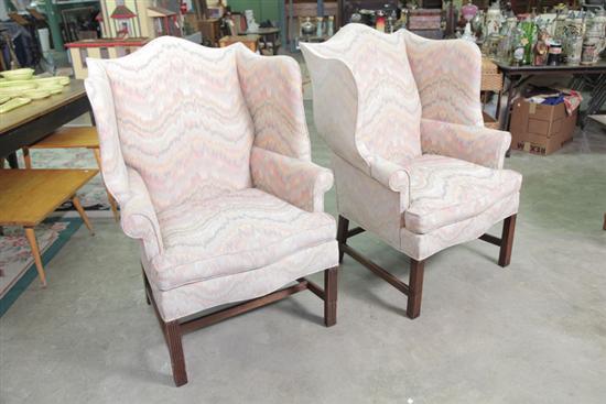 TWO HICKORY WING CHAIRS. Walnut