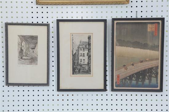 THREE FRAMED PIECES Etching titled 10e59c