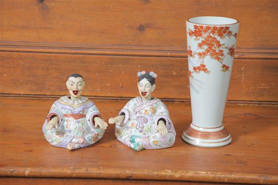 JAPANESE VASE AND TWO NODDERS.