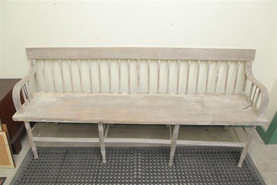 PRIMITIVE SETTLE BENCH. Pine having