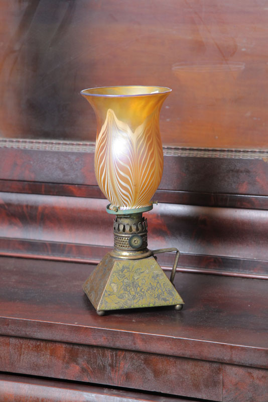 SMALL OIL LAMP. Brass of pyramid form