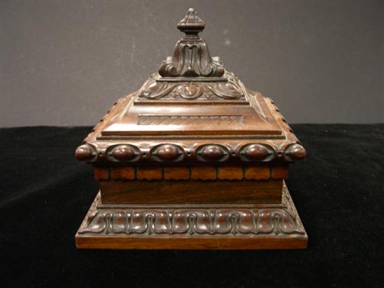 Mahogany covered box  elaborately carved
