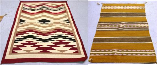 Two handwoven rugs one red tan 10ec51
