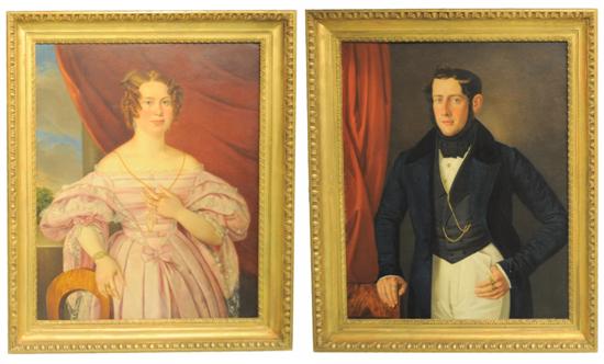 Pair of mid-19th C. portraits  oil on