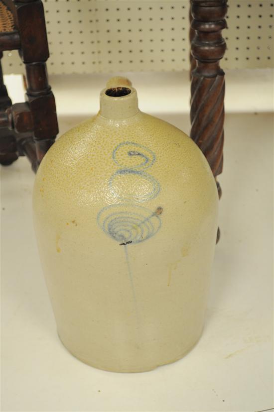 Salt-glazed stoneware jug with strap