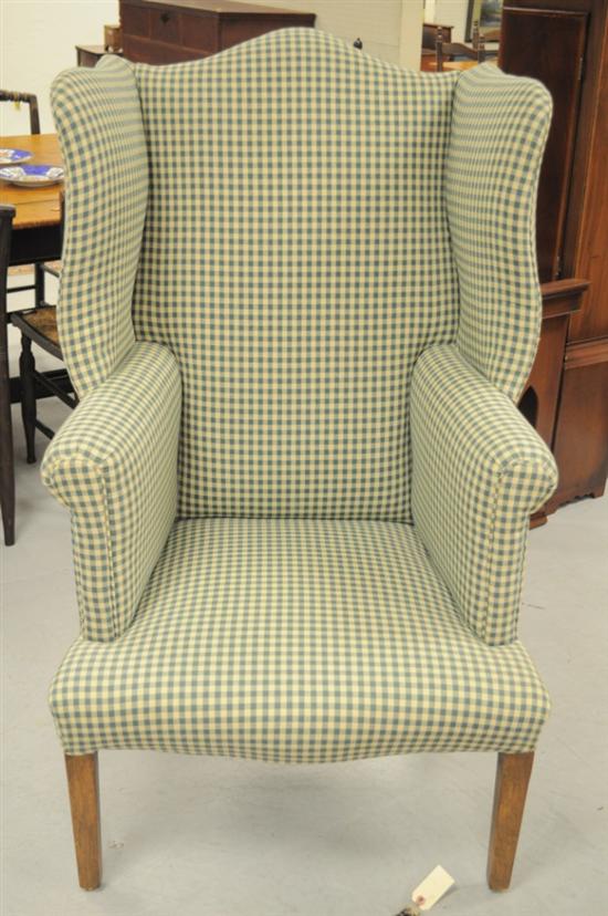 Wing chair  straight tapered legs  green