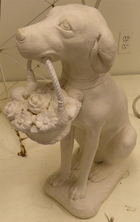 Painted white composite stone dog holding