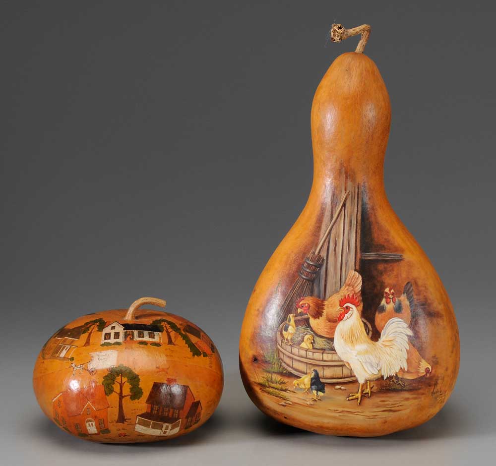 Two Painted Gourds one with hand painted 10ed3b