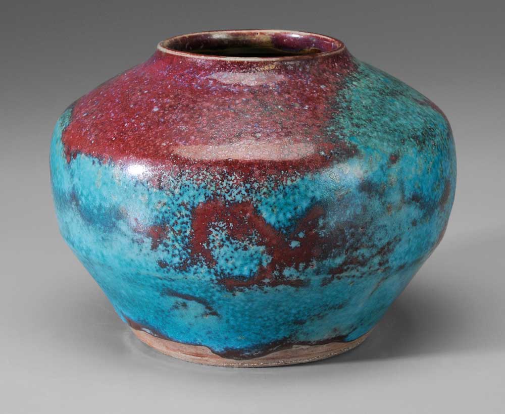 Jugtown Red and Blue Glaze Vase