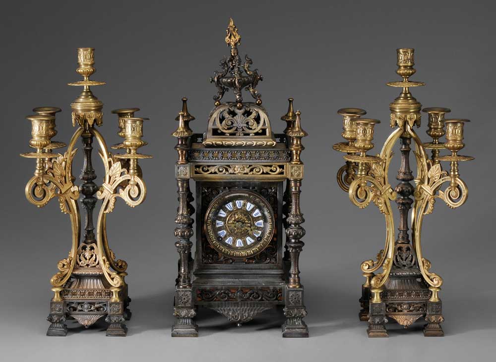 Renaissance Revival Clock and Garniture  10ed7b