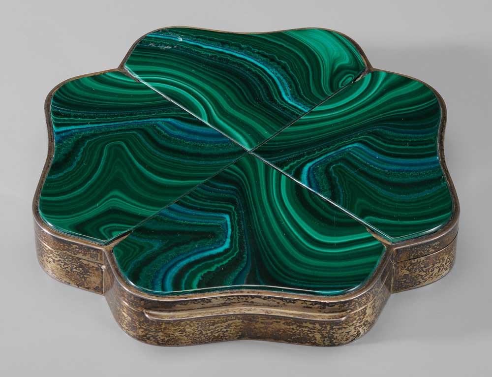 Gilt Silver Malachite Box stylized 10ed98