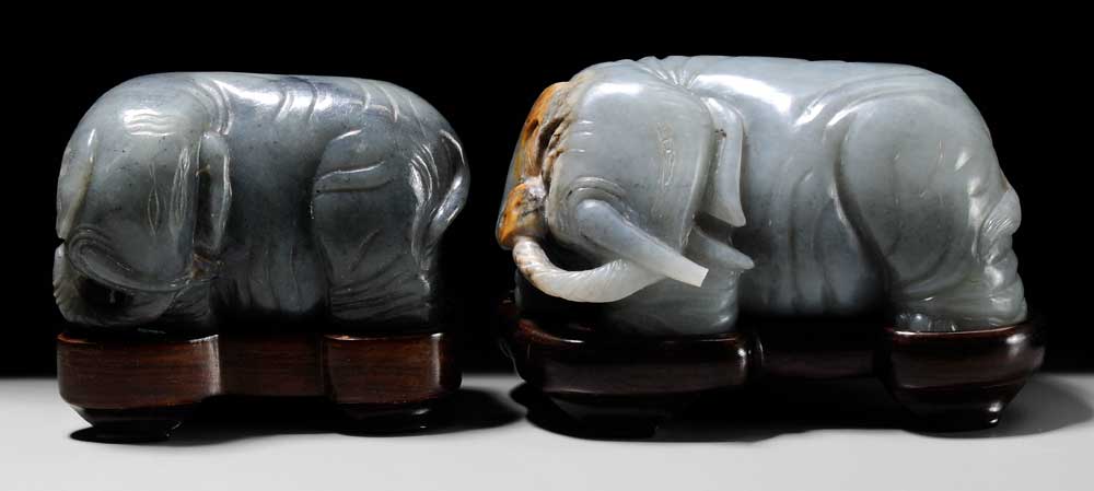 Two Jade Elephants Chinese: each carved