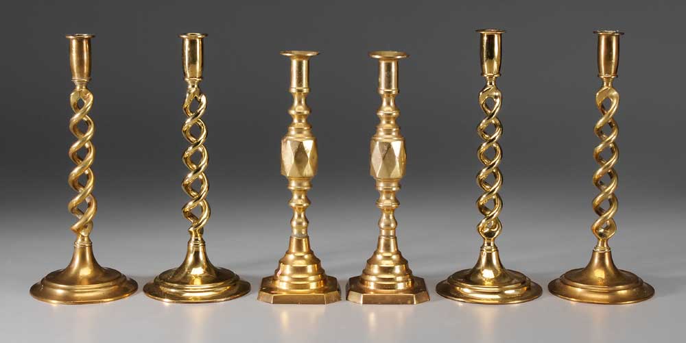 Six Brass Candlesticks British, 19th