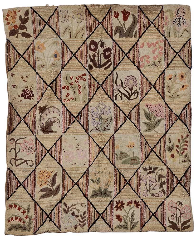 Floral Hooked Rug American early 10ee03