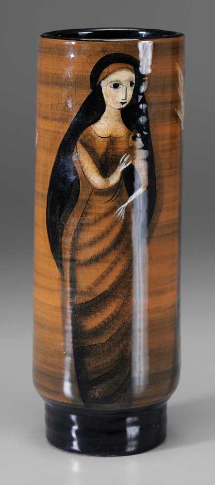 Pillin Art Pottery Vase two female figures,