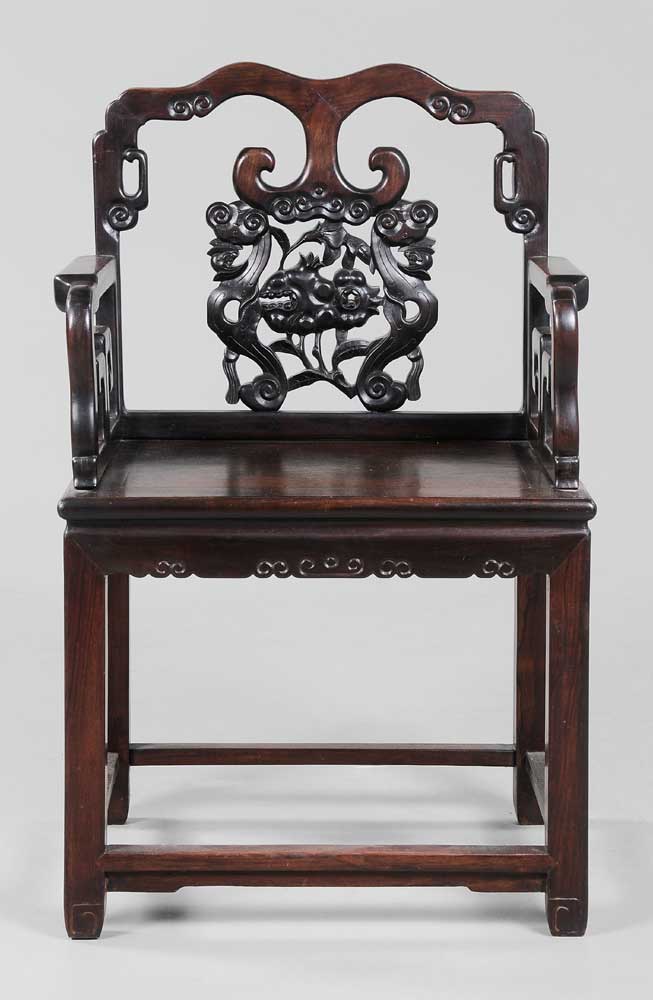 Carved Rosewood Open-Arm Chair