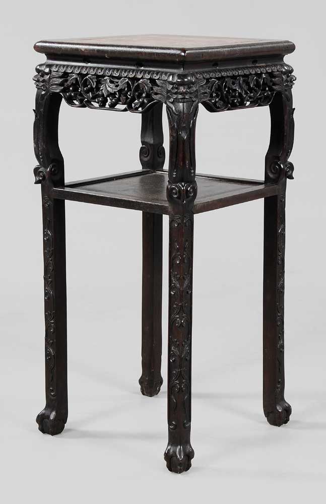 Carved Rosewood Marble-Top Tabouret