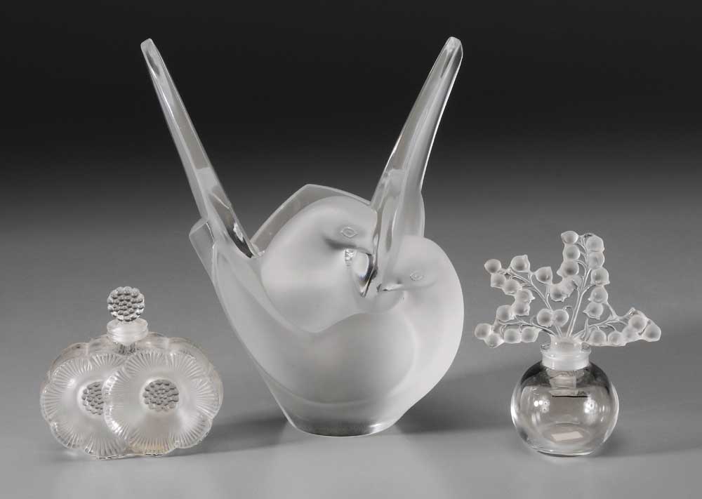 Lalique Flower Holder, Two Perfumes